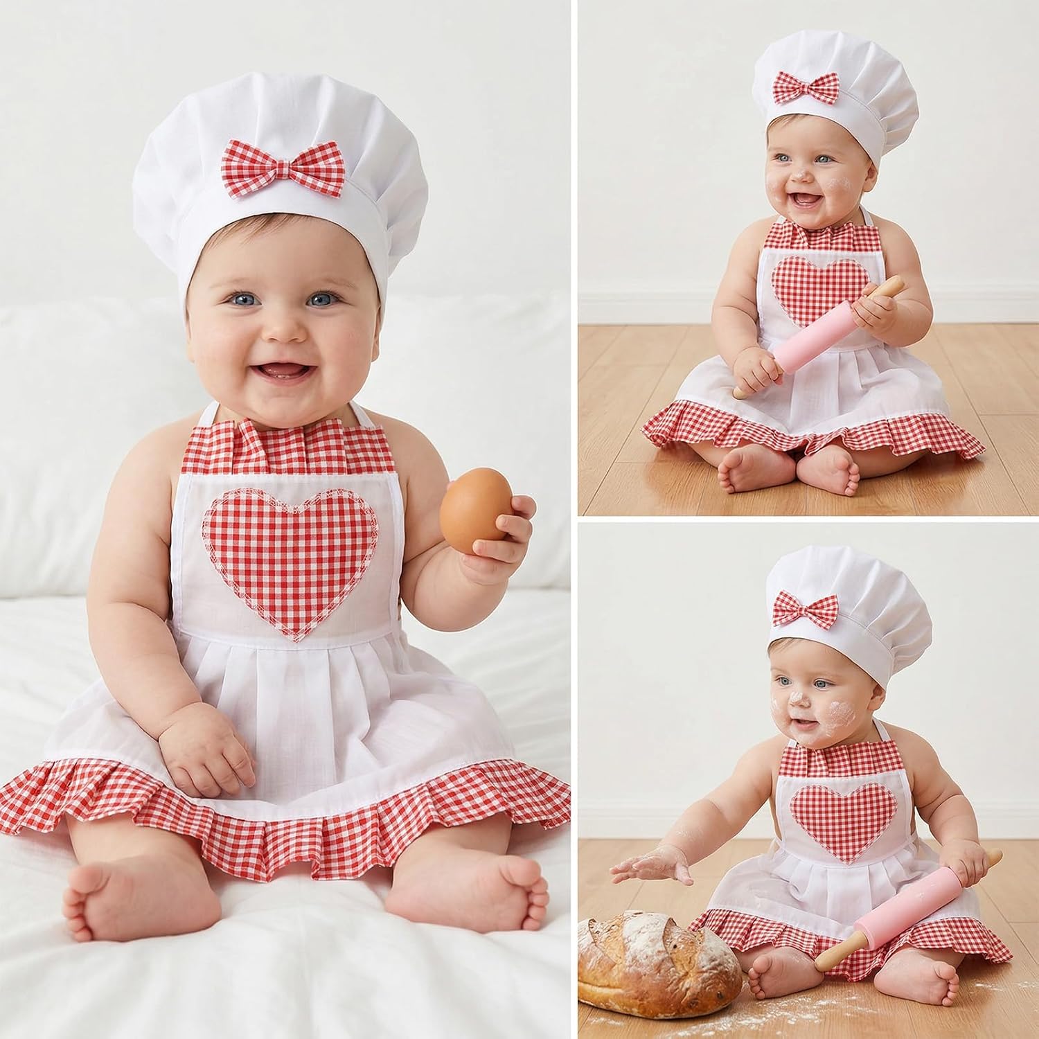 Sibba 2 Pack Baby Photography Props Chef Hat and Apron for 8-24 Months Baby Chef Outfit Newborn Photography Outfits Photoshoots Posing Photo Accessories