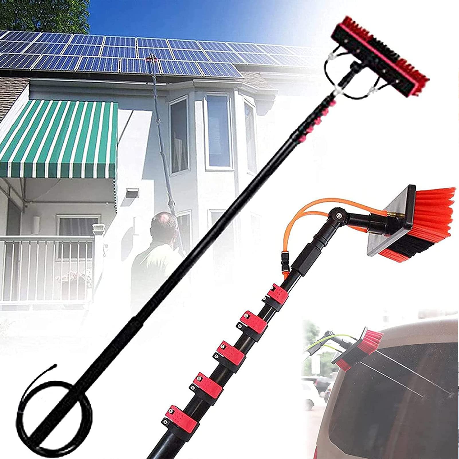 GTHTUHFD Water Fed Pole Kit Extension Pole, Outdoor Window Washer Wand Brush Solar Panel Cleaning Tool Washing Cleaning Poles Telescopic Water Fed Brush,20Ft/6M