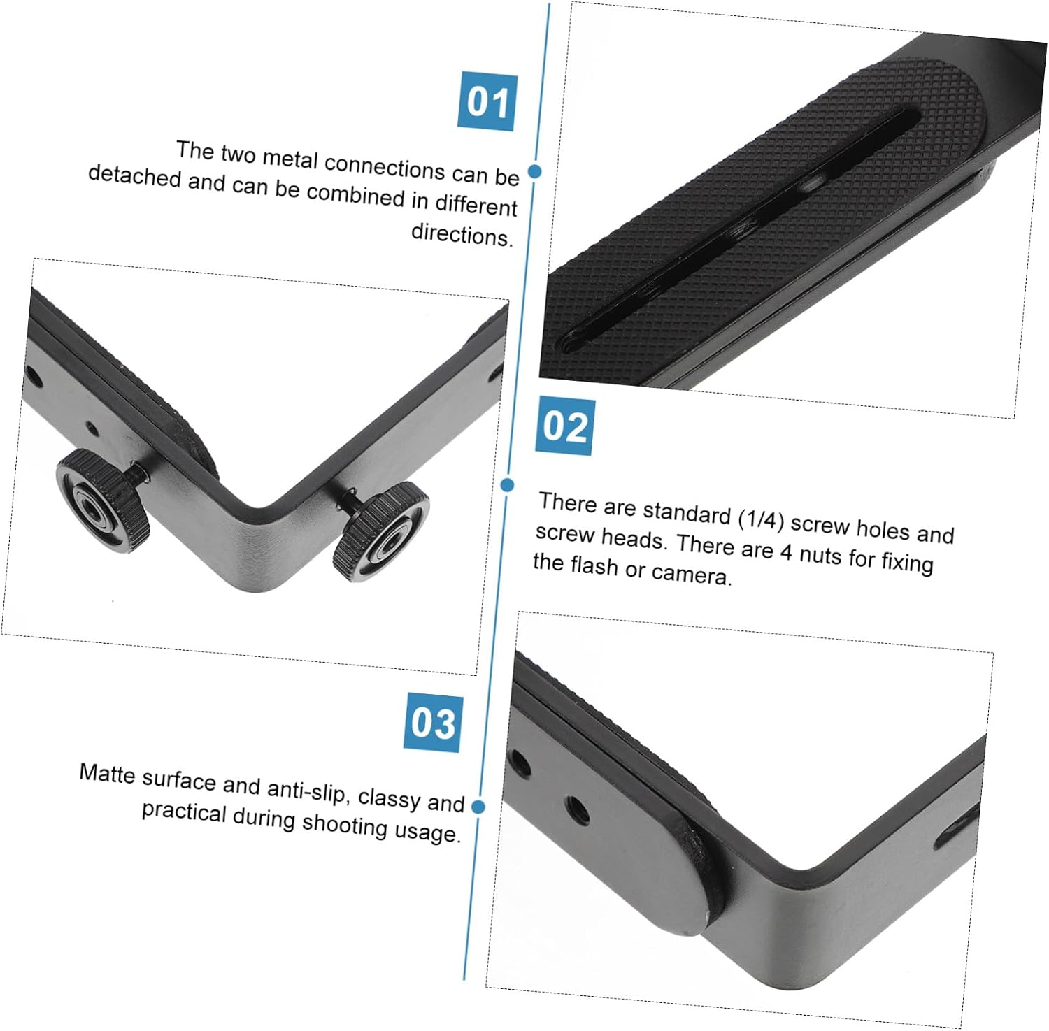 Dual Shape Metal Flash Bracket for Speedlight and Camera Tripods Detachable Mount with Screw Photography Lighting Holder for DSLR and LED Video Lights