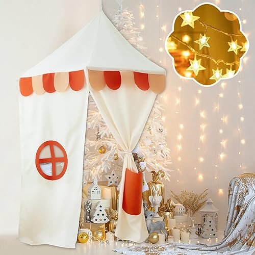 Miniatura 2 de Annualring Tienda de campaña colgante de esquina con luces de estrella, tipi de esquina triangular para niños con decoración de borla de bandera