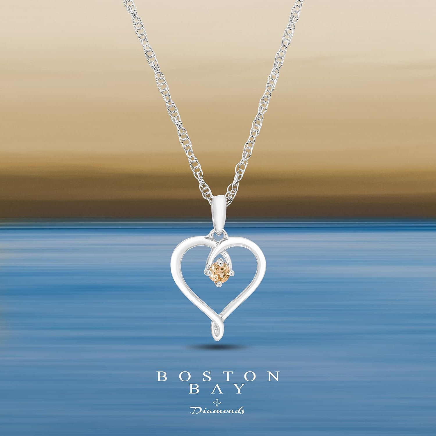 Boston Bay Diamonds 925 Sterling Silver Birthstone Gemstone Heart Pendant with 18" Rope Chain
