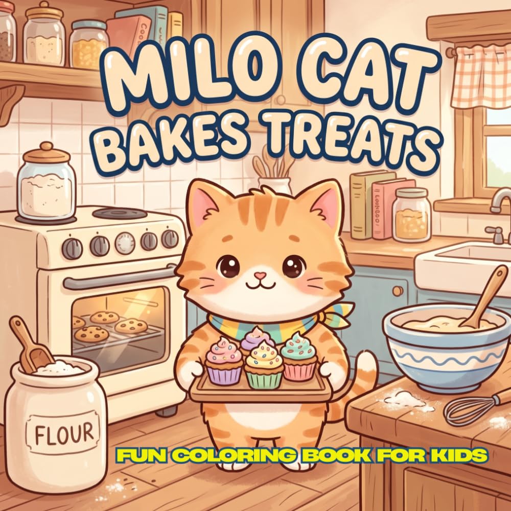 Milo Cat Bakes Treats: 30 Cute & Easy Coloring Pages for Kids Ages 4–12 | Square 8.5 x 8.5 Inches | Cozy Cat Baking Adventure | Bold Simple Lines