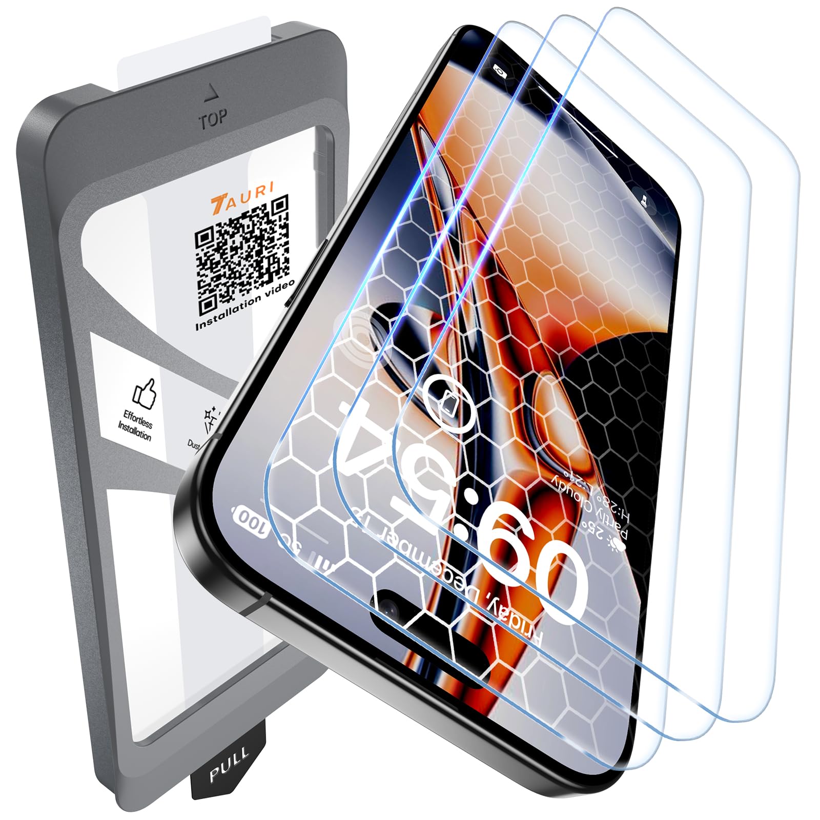 TAURI 3 Pezzi Pellicola Vetro Temperato per iPhone 15 Pro 6,1 Pollici, Rimozione Automatica Della Polvere, Durezza 9H Protettiva, Senza Bolle