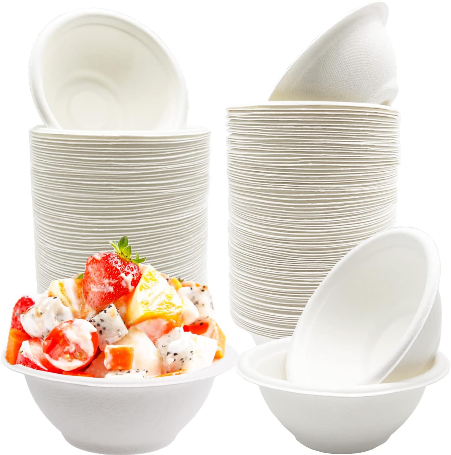 100 Pack White Disposable Paper Bowls,8oz Natural Compostable Bowls,Eco-friendly Paper Biodegradable Bowls for Party,Salad,Dessert