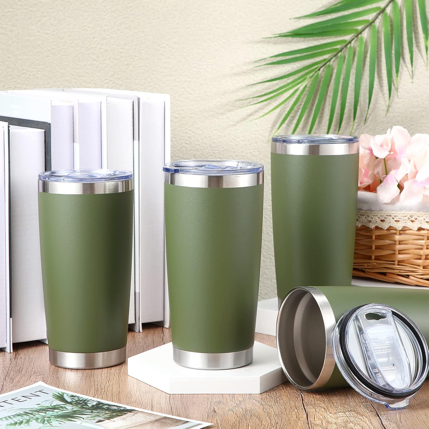 Sieral 36 Packs Stainless Steel Tumbler Bulk with Lid Vacuum Double Wall Insulated Travel Coffee Mug Powder Coated Tumbler Cup for Graduation Wedding Christmas Birthday Party(Army Green, 20 oz) - Image 3