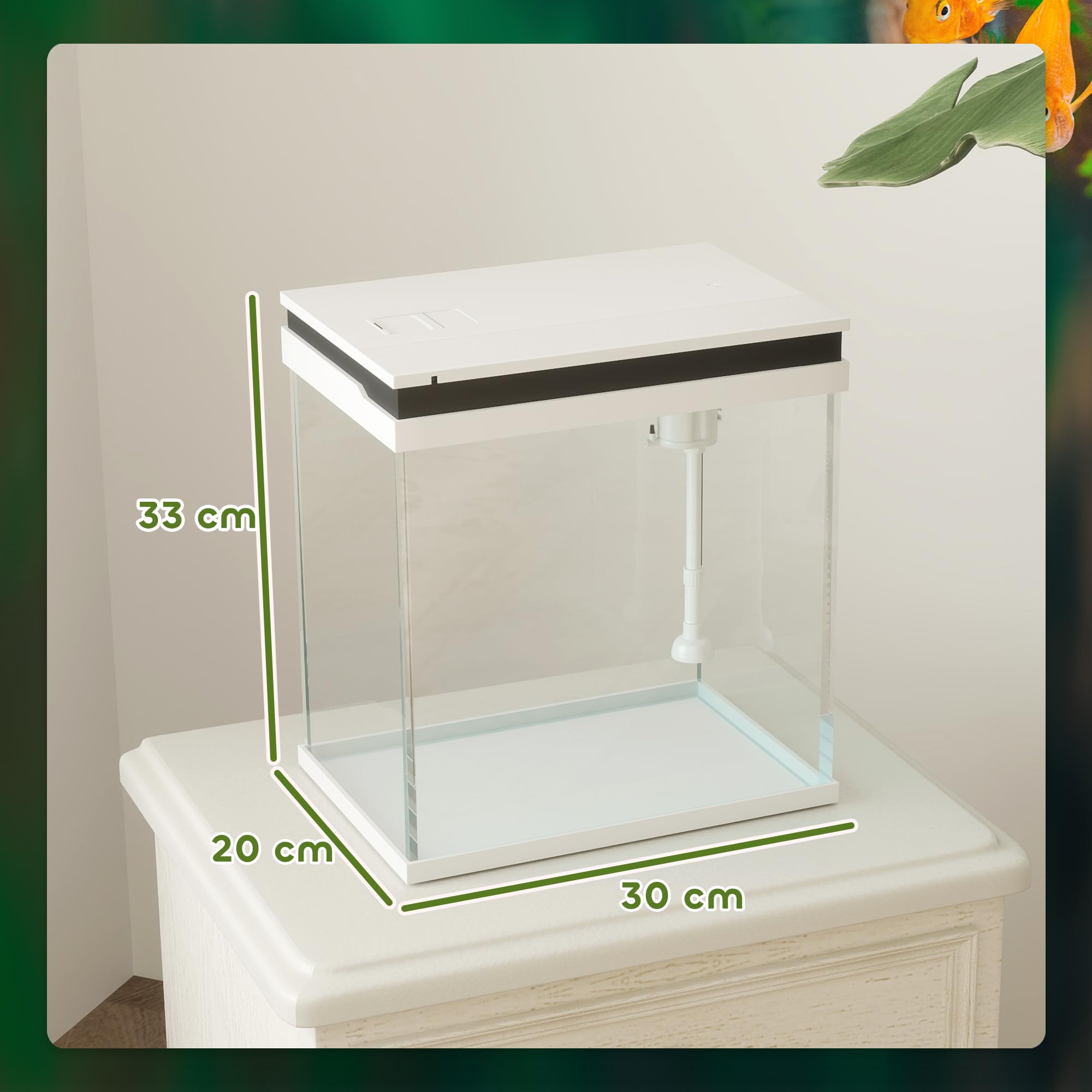 PawHut Acuario pequeño Completo 14L, Acuario de Cristal, con Sistema de filtración, iluminación LED, Bomba de Agua, Tapa, para Peces Tropicales, Rojo, Blanco | Sistema de Filtración, Bomba de Agua, Tapa, para Peces Tropicales, Rojos