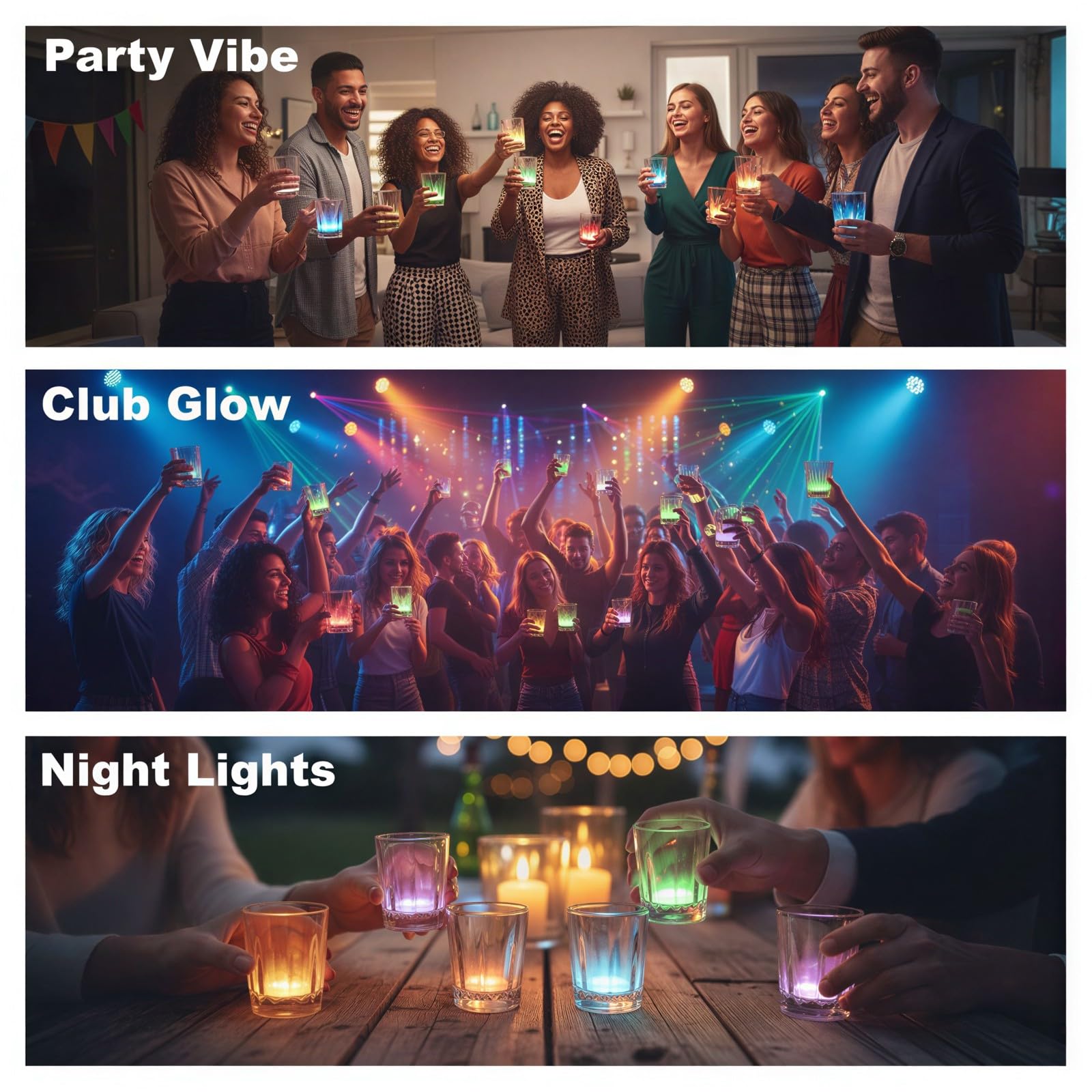 Lot de 5 verres à shot LED, gobelets lumineux en acrylique avec éclairage multicolore changeant, accessoires de fête pour bar et discothèque, 5 x 5,4 cm