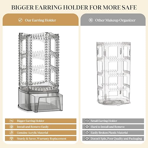 Miniatura 6 de Soporte giratorio de 360 aretes y organizador de joyas estante de joyería de 4 niveles soporte clásico 156 agujeros y 160 ranuras para mujeres y