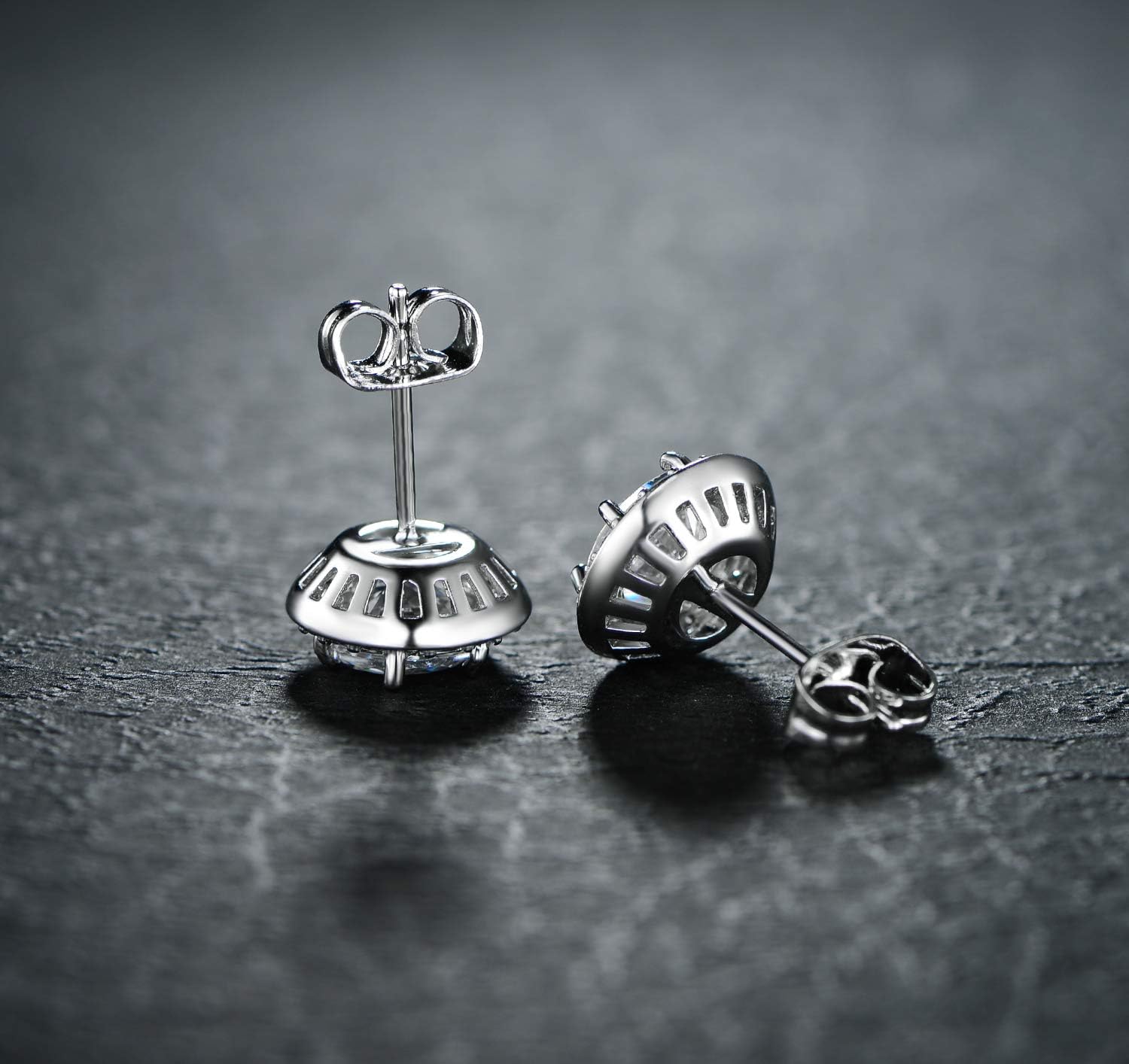 Silver Earrings, stud earrings for women with 18K White Gold Plated Earring Hypoallergenic Round Cut Cubic Zirconia Earrings - Image 7