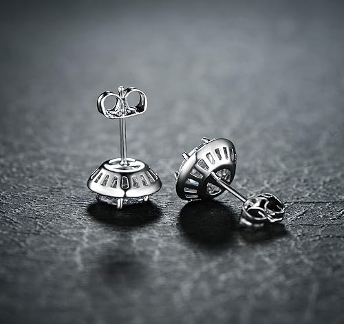 Miniatura 5 de Aretes de tuerca de circonita cúbica chapados en oro, aretes de imitación con halo de diamantes grandes de 0.276in y 18 aretes pequeños de piedra de