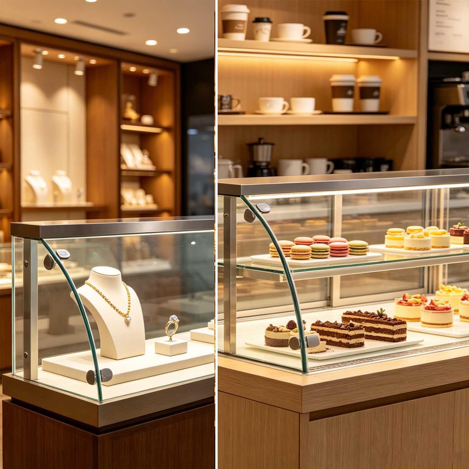 Vetrina Refrigerata Per Buffet Commerciale, Espositore Banco In Vetro Temperato Trasparente Per Pasticceria, Espositore Per Pasticceria Chiuso Su Tre Lati(70X53X50CM)