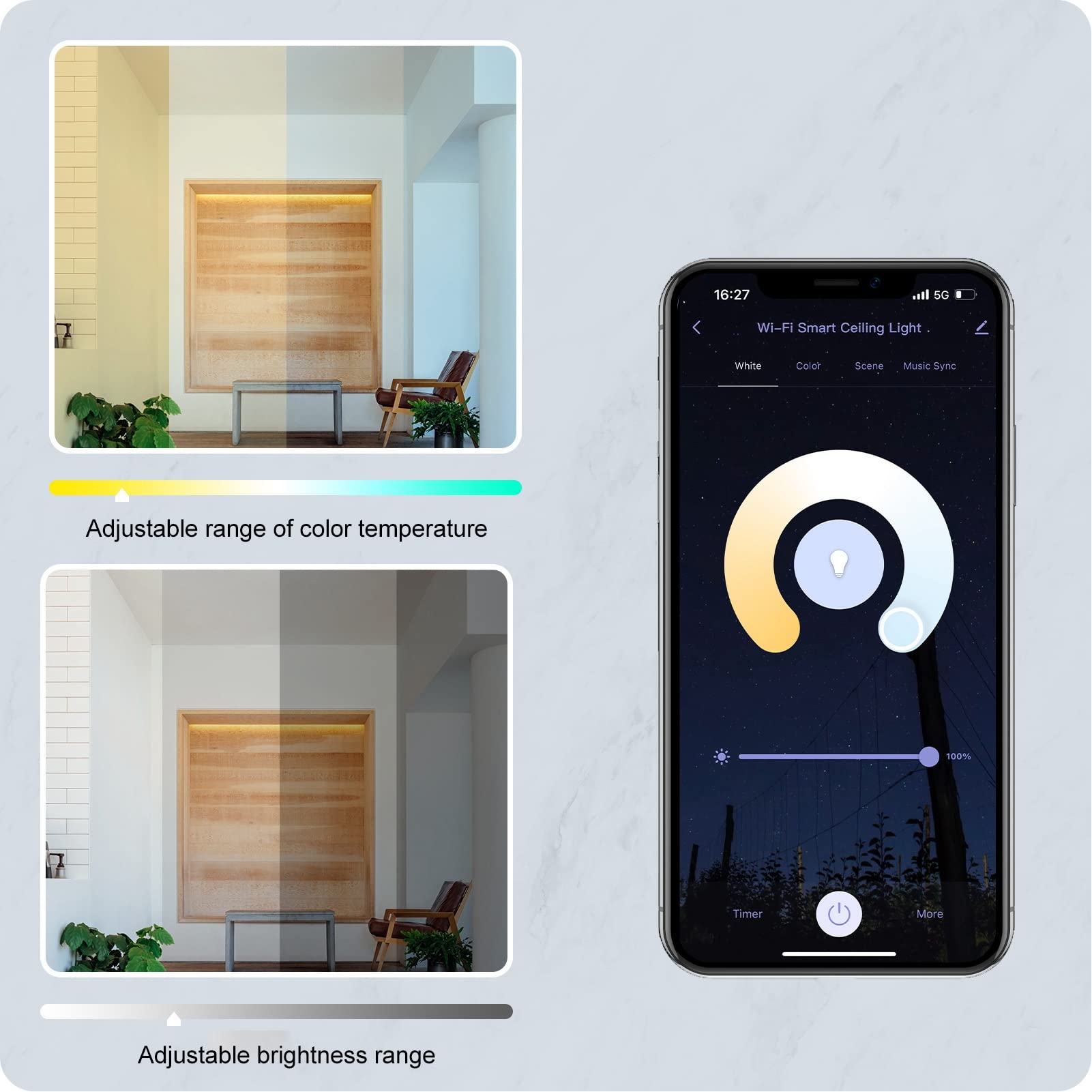 Luz de Techo Inteligente, 25W WiFi LED RGB Ultradelgado con Control de Aplicación para Habitación de Niños, Dormitorio, Sala de Estar