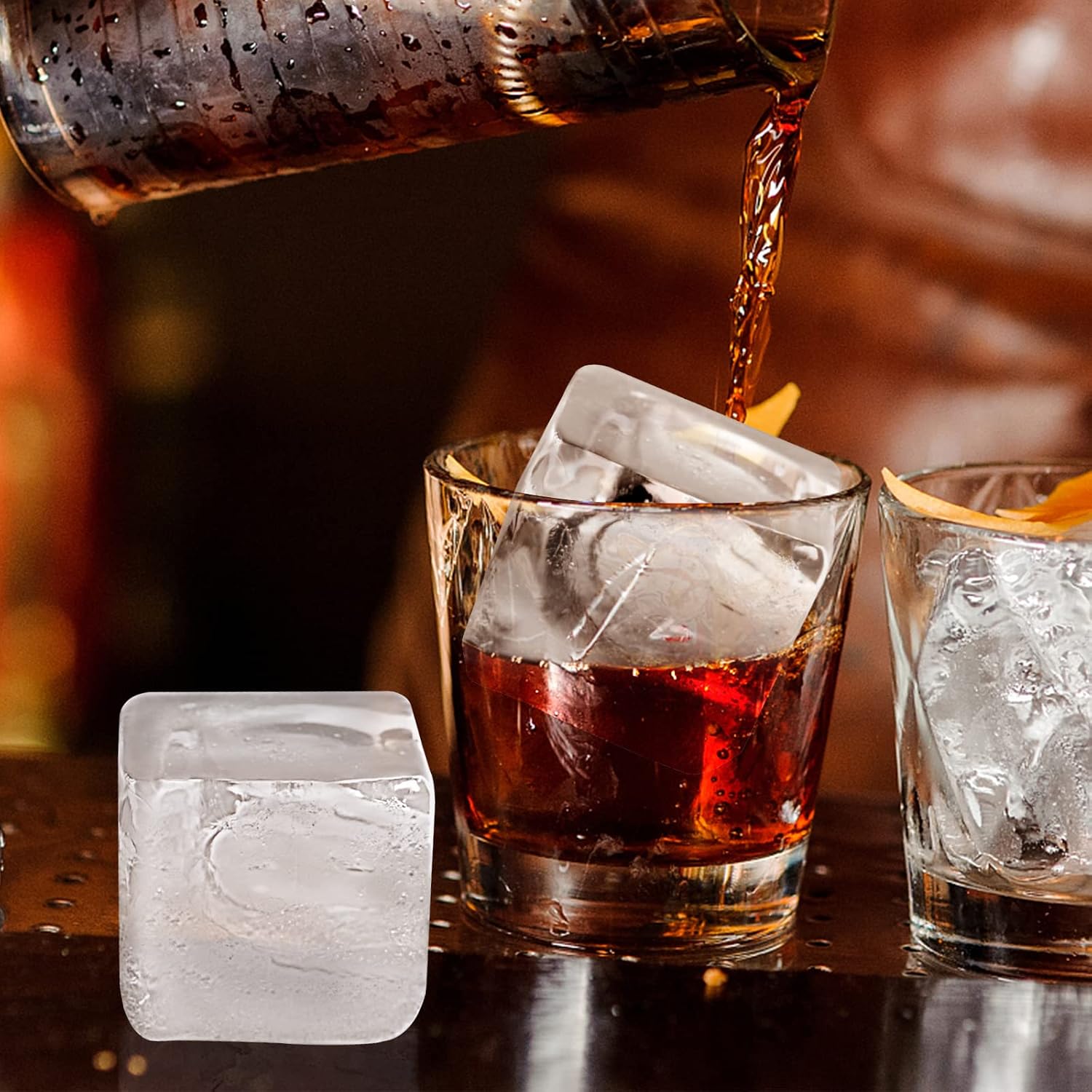 Large Ice Cube Tray Set of 2, Silicone Ice Cube Trays with Lid & 2 inch Flexible 6 Cavities Ice Trays for freezer, Reusable BPA Free Silicone Ice Cube Mold for Whiskey, Cocktails, Homemade(Grey)