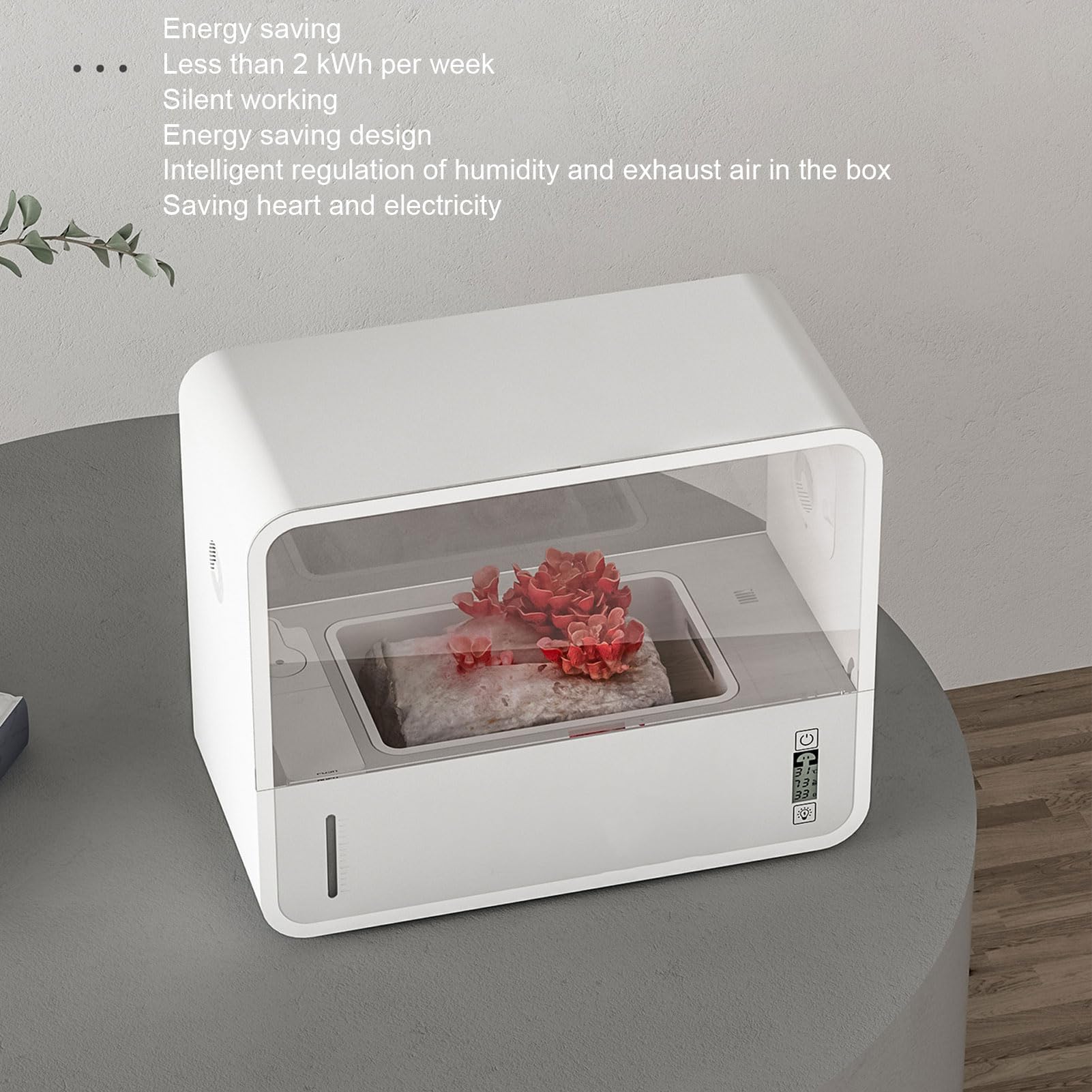 Kit Cultivo Setas Humidificación Automática, Control Inteligente Caja Cultivar Champiñones ABS, para Casa Aficionados Setas