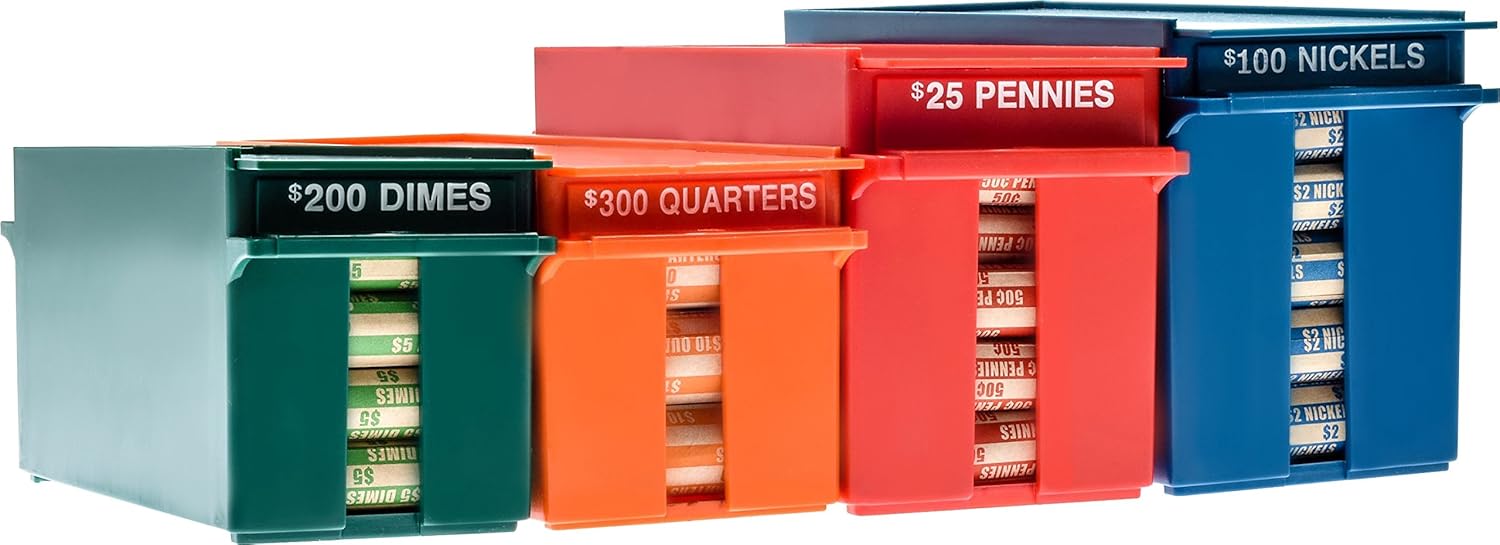 Multicolor Plastic Lockable Coin Storage Boxes Set