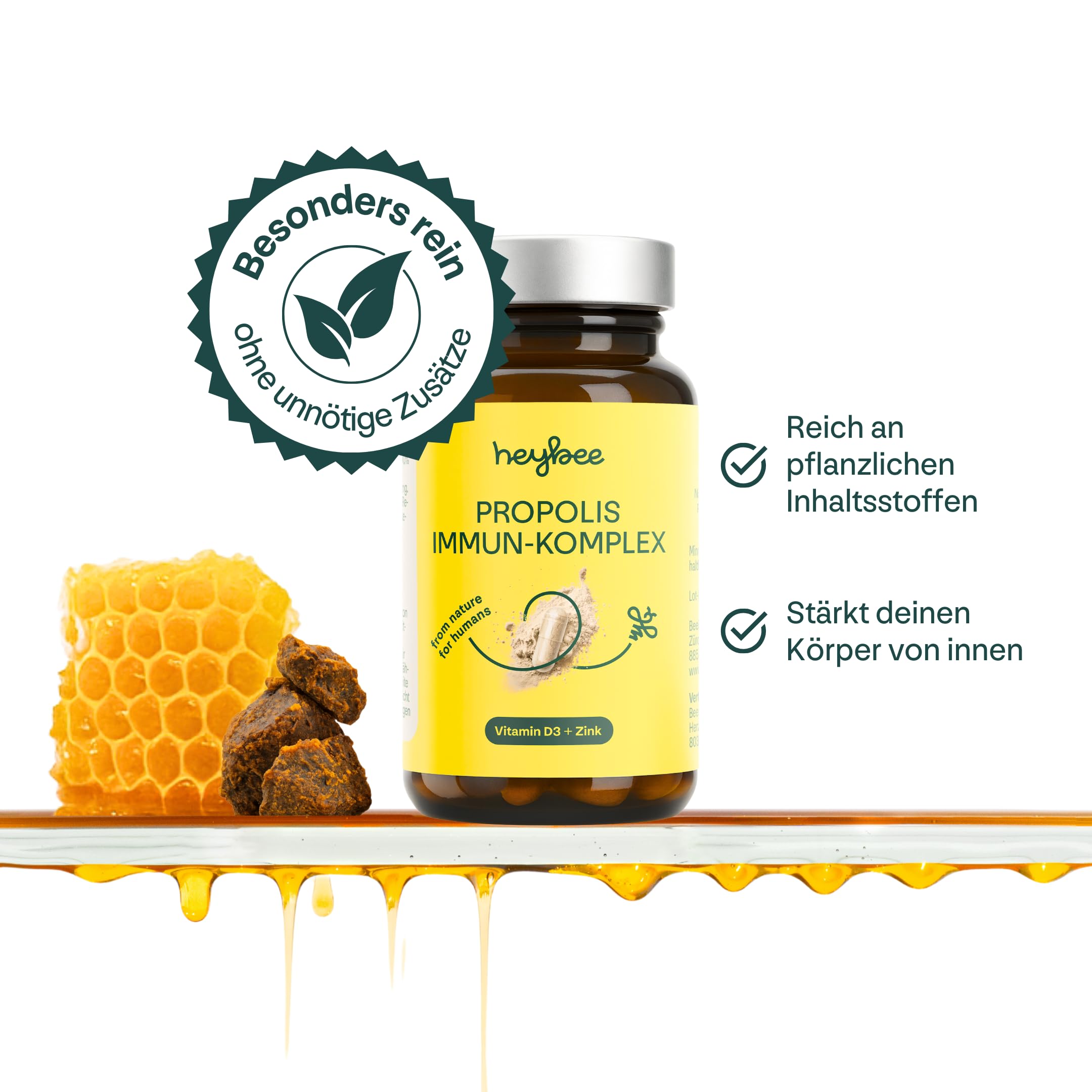 Propolis-Kapseln – pflanzliche Kapseln zur Immunstärkung mit Vitamin D und Zink (1x 60 Kapseln), für Kinder und Erwachsene, Unterstützung während der Pollenallergie
