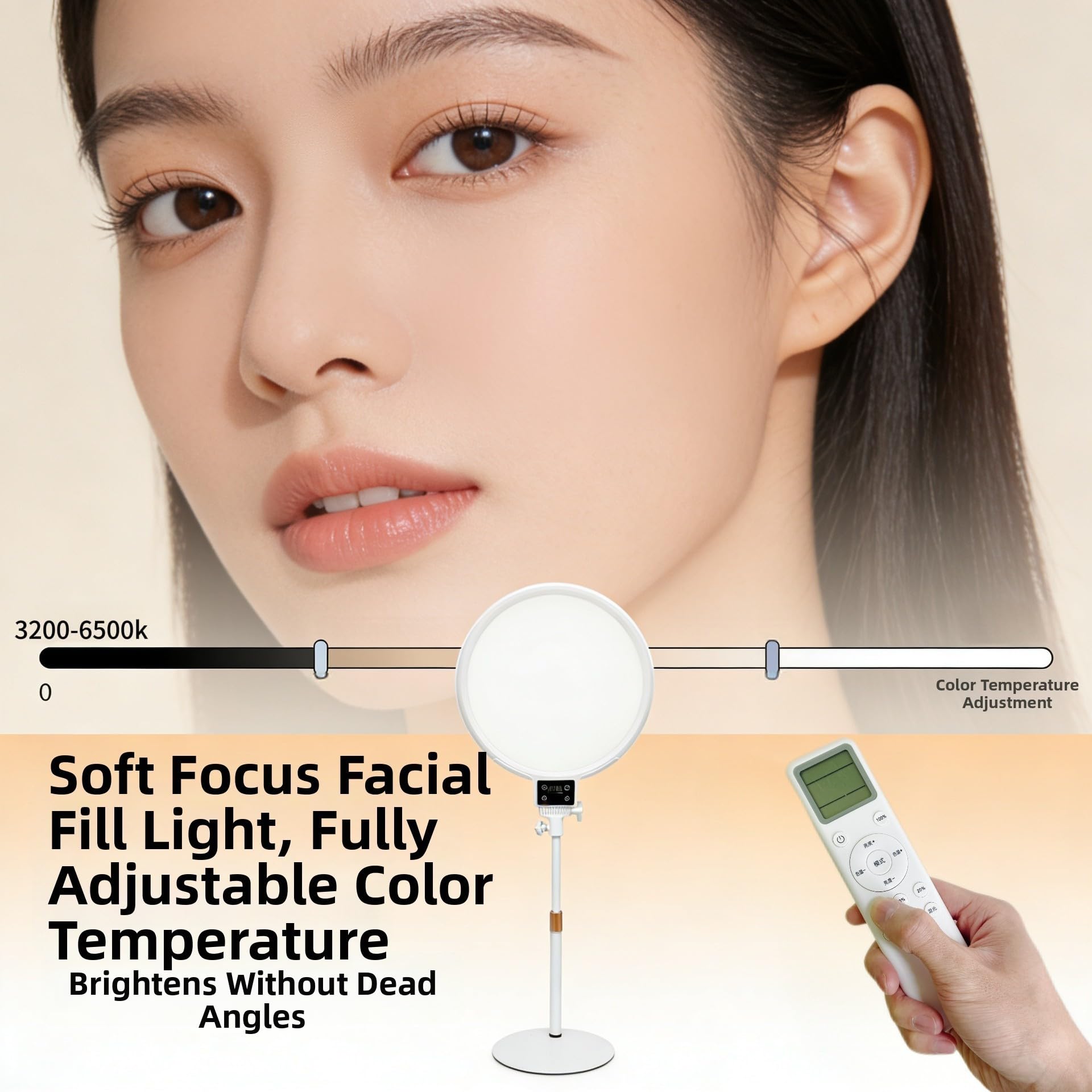 LED per luce ad anello, luce per selfie dimmerabile con supporto, pannello fotografico morbido ad alta definizione per conferenze, streaming live e video (bianco A)