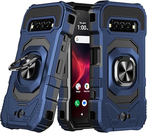 Compatible con Kyocera DuraForce Pro 3 con soporte magnético de vidrio templado, soporte listo para soporte de pie completo (azul)