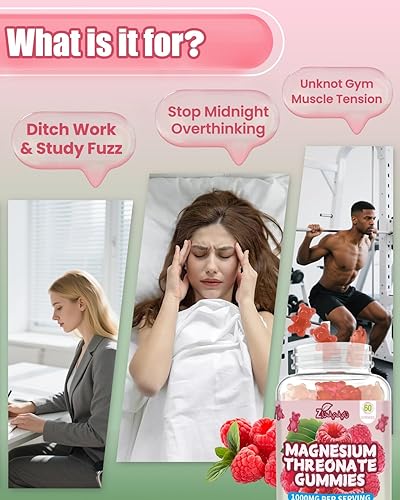 Miniatura 5 de Gomitas de magnesio L-treonato de 1000 mg, sin azúcar, suplemento de magnesio vegano para niños y adultos, apoyo muscular y del sistema nervioso,
