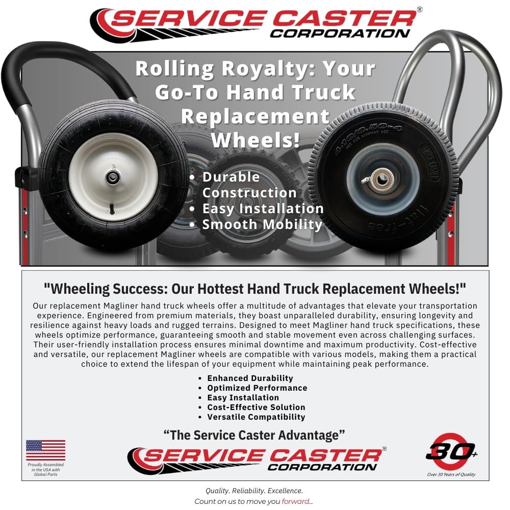 Service Caster Brand Replacement Wheel for Magliner Coolift 6" x 2" Thermoplastic Rubber Flat Tread Wheel with Roller Bearing 1/2" Bore 500 lbs Capacity