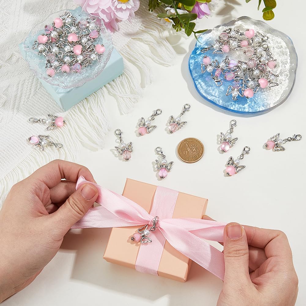 SUPERFINDINGS 40Pcs 4 Styles Angel Wing Charms Guardian Angel Charms Fairy Dangle Pendants Clip On Charms Acrylic Heart Beads Charms with Lobster Clasps image 3