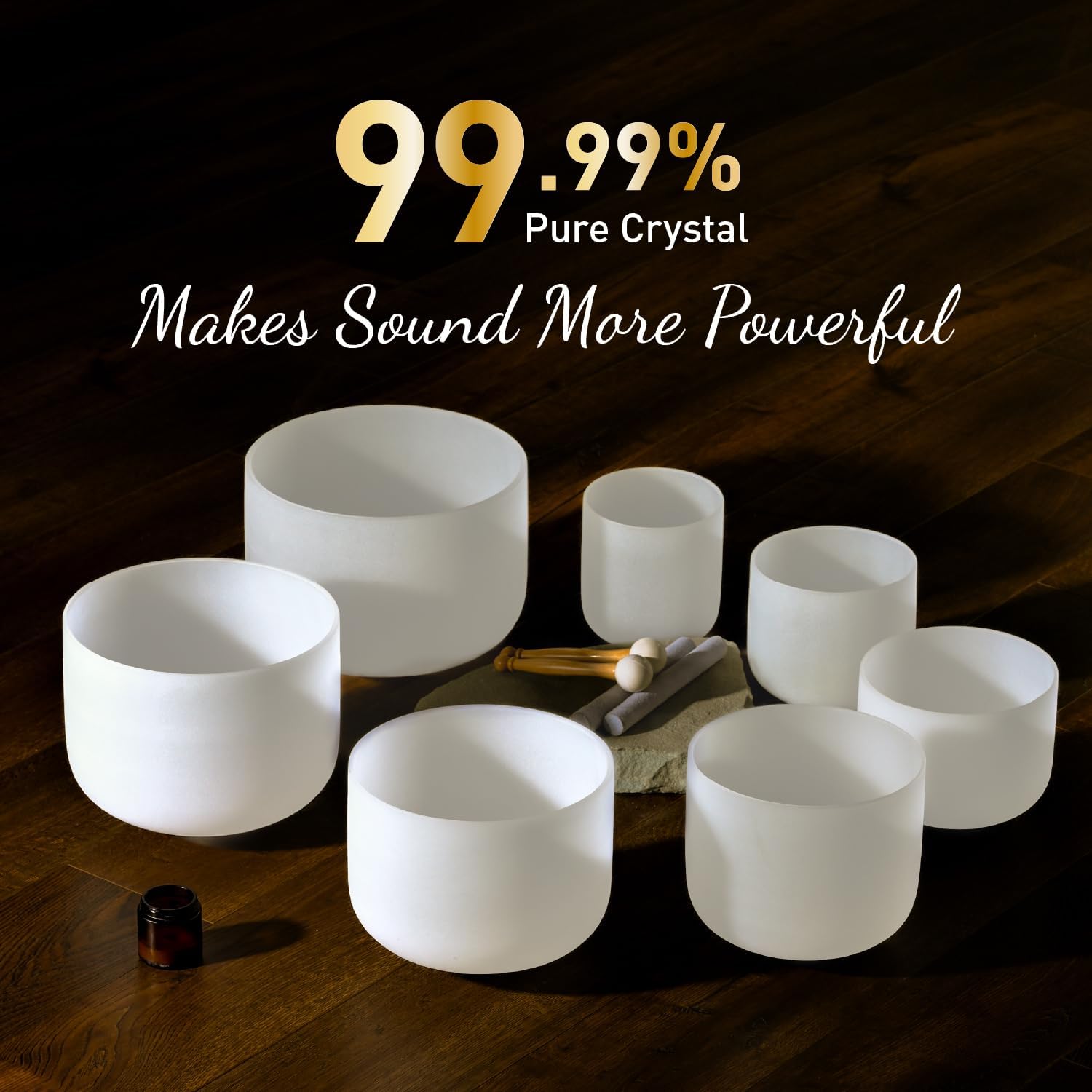 CVNC 432HZ 6-12 Inch Set Of 7 PCS Frosted Chakra Quartz Crystal Singing Bowls for Sound Healing with 2 PCS Travel Carry Case Bag