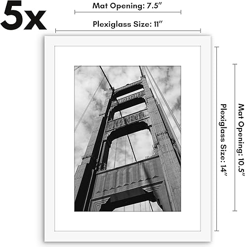 Vista 455 de Americanflat Portarretratos de 5 x 6 pulgadas con plexiglás pulido, juego de 5 portarretratos de 2 x 3 pulgadas con paspartú o para fotos de 5 x 6