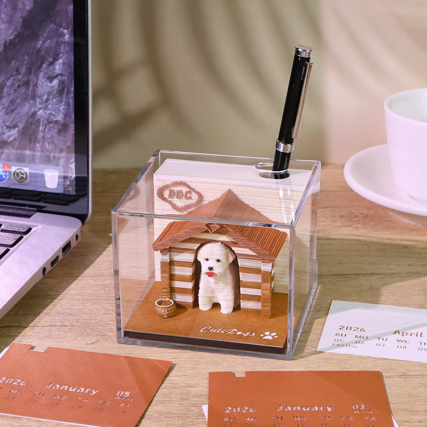 Time Piece Calendar 2026, 3D Art Calendar Memo Pad Creative 3D Desk Calendar 2026, Tear-Away 3D Paper Carving Notepad, Holiday, Christmas, New Year Gift (Cute Pet's Nest)