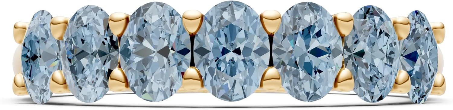 PEORA Oval Cut Aquamarine Half-Eternity Band Available in Solid 10K, 14K or 18K Ring – White, Yellow or Rose Gold - Image 4