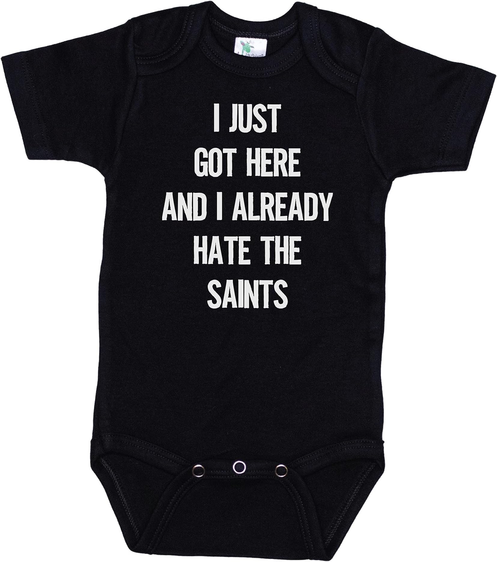 Ebenezer Fire Falcons Onesie/I Just Got Here And I Already Hate The Saints/Atlanta Football Baby (0-3M, BLACK SS)