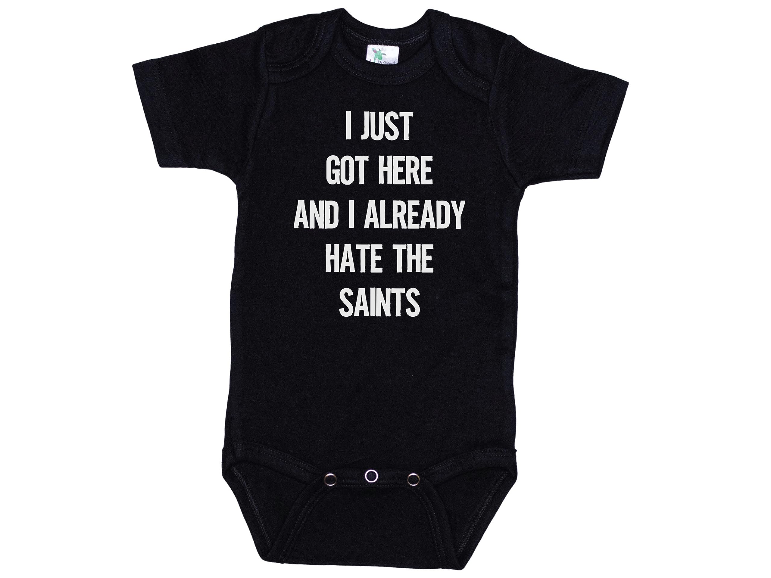 Ebenezer Fire Falcons Onesie/I Just Got Here And I Already Hate The Saints/Atlanta Football Baby (0-3M, BLACK SS)