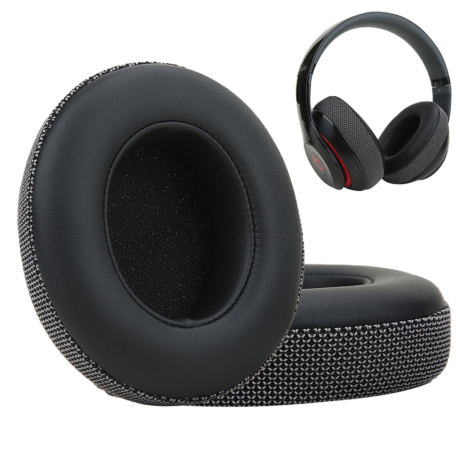 Ear Pads Cushions for Beats Studio 2& Studio 3 Wired/Wireless Headphones with Fabric, Memory Foam& Protein Leather (Black)