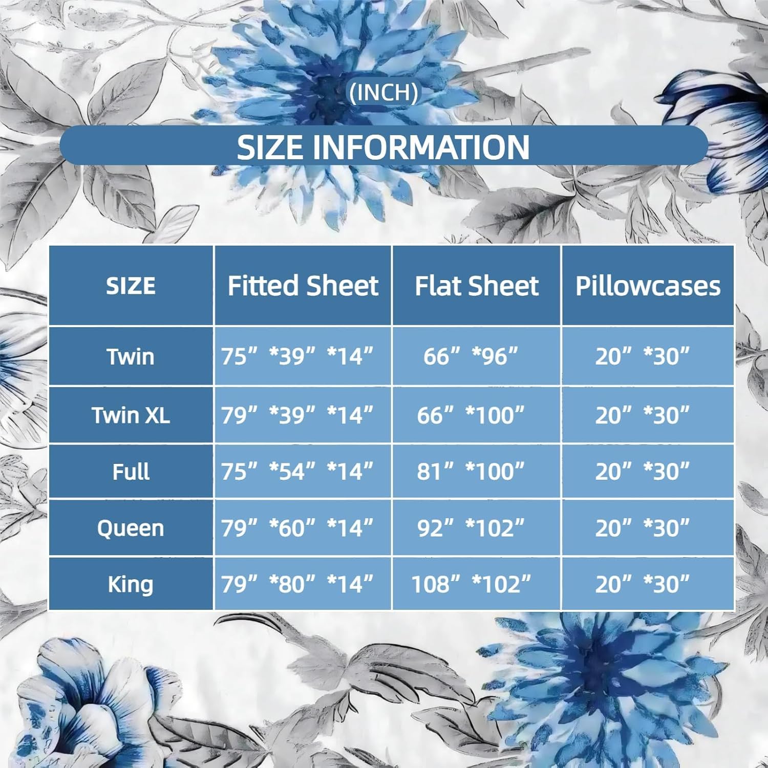 SDIII 4PCS Blue Floral Queen Sheets Set, Soft Microfiber Floral Sheets Queen Size Deep Pocket, Botanical Vintage Blue Flower Bed Sheet Set - Image 6