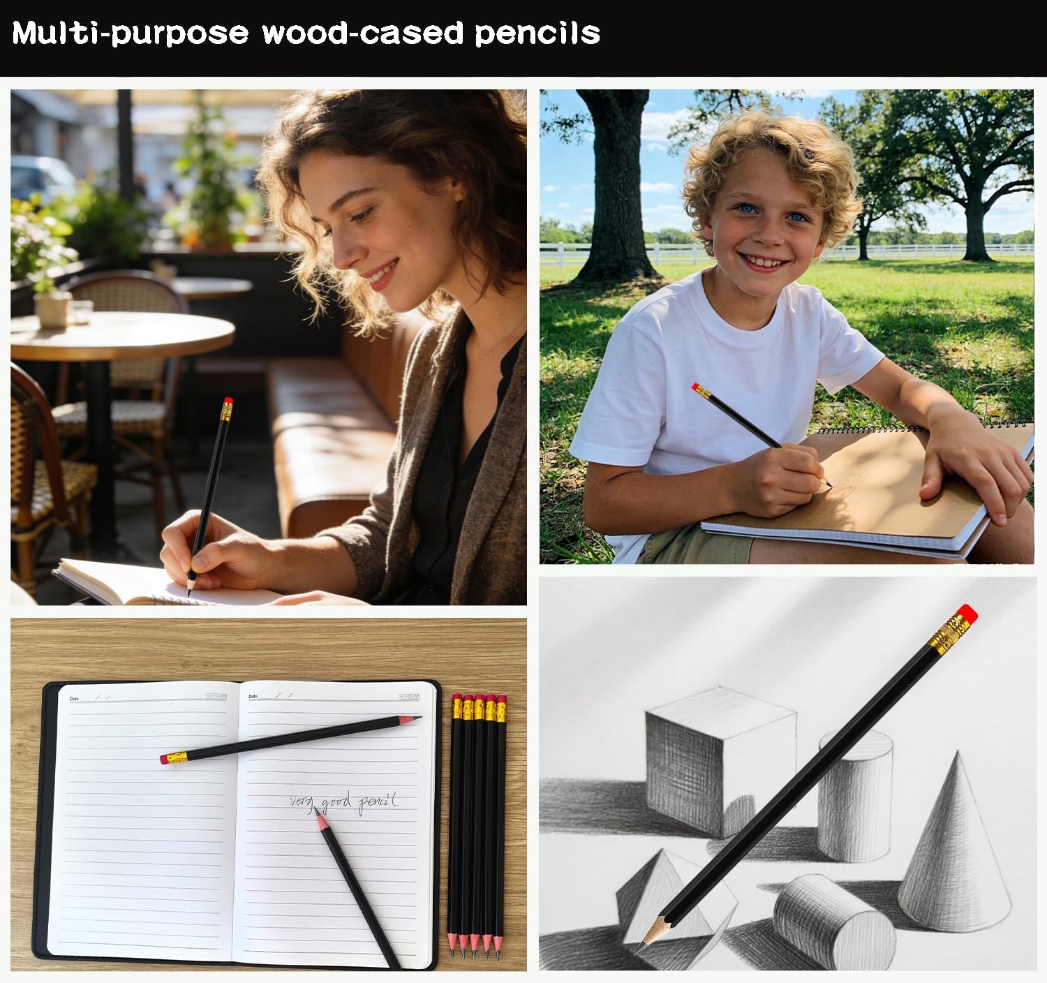Adhere 25pcs Woodcase Pencils with Eraser Premium Pre-Sharpened Hexagon Graphite 2B pencils ideal for home, office writing including a Free Sharpener(Black・25pcs) image 5