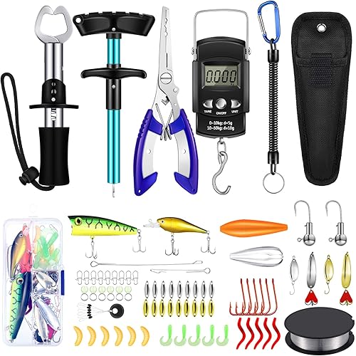 Sosation 134 Pcs Fishing Tool Kit Fishing Gear and Equipment for Men Adults Family Pliers Kit, Hook Remover Tool, Lip Gripper Set, Lures Baits Tackle Accessories Gifts for Father