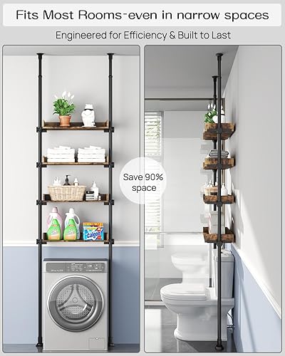 Miniatura 5 de ALLZONE Organizador de baño, almacenamiento sobre el inodoro, estantes de madera ajustables de 4 niveles para habitaciones pequeñas, estante de