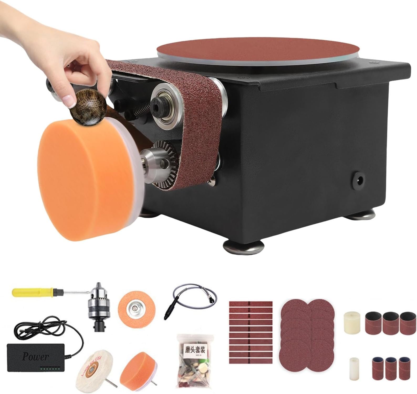 3-in-1 Mini Sander Belt Grinder, 6 Inch Electric Bench Grinder Sander, 7 Speed Adjustable Electric Sanding Polishing Grinding Machine for Metal, Wood, Aluminum