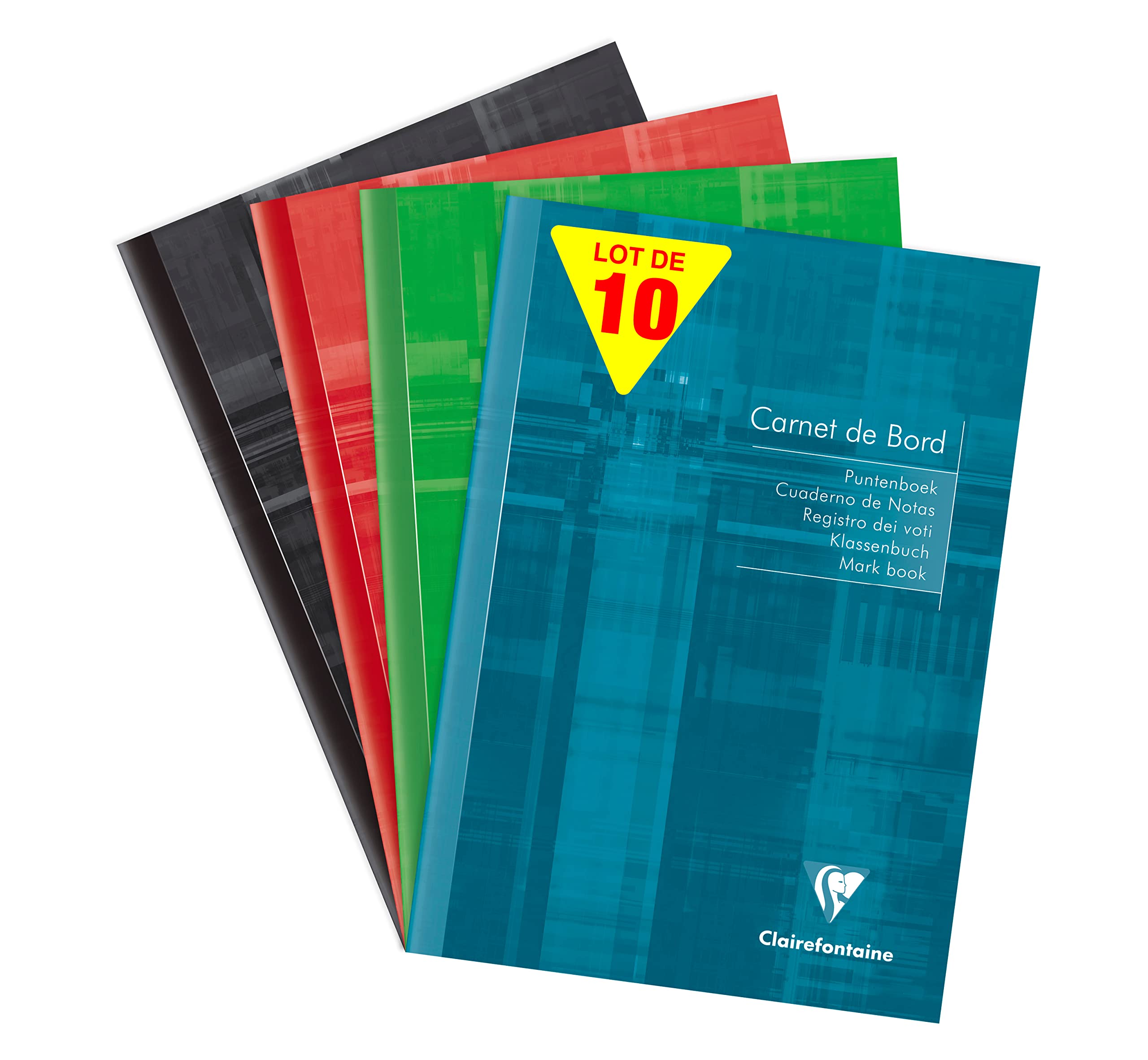 Clairefontaine 3669Cpack Lot de 10 Cahiers de Bord Agrafés - A5 14,8x21 cm - 64 Pages avec Marges Détachables - Papier Registre Vert 110 g - Couverture Carte Pelliculée - Couleurs Aléatoires