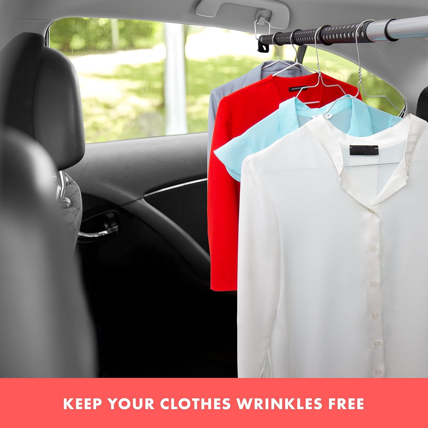 VaygWay Expandable Car Clothes Hanger Bar- Heavy Duty Hanger Metal Storage Suit Rod-Car Hanging Closet Organizer Rack Expandable to 62"- Portable Seat Rack Universal Fit- Car Van Truck RV SUV Fit