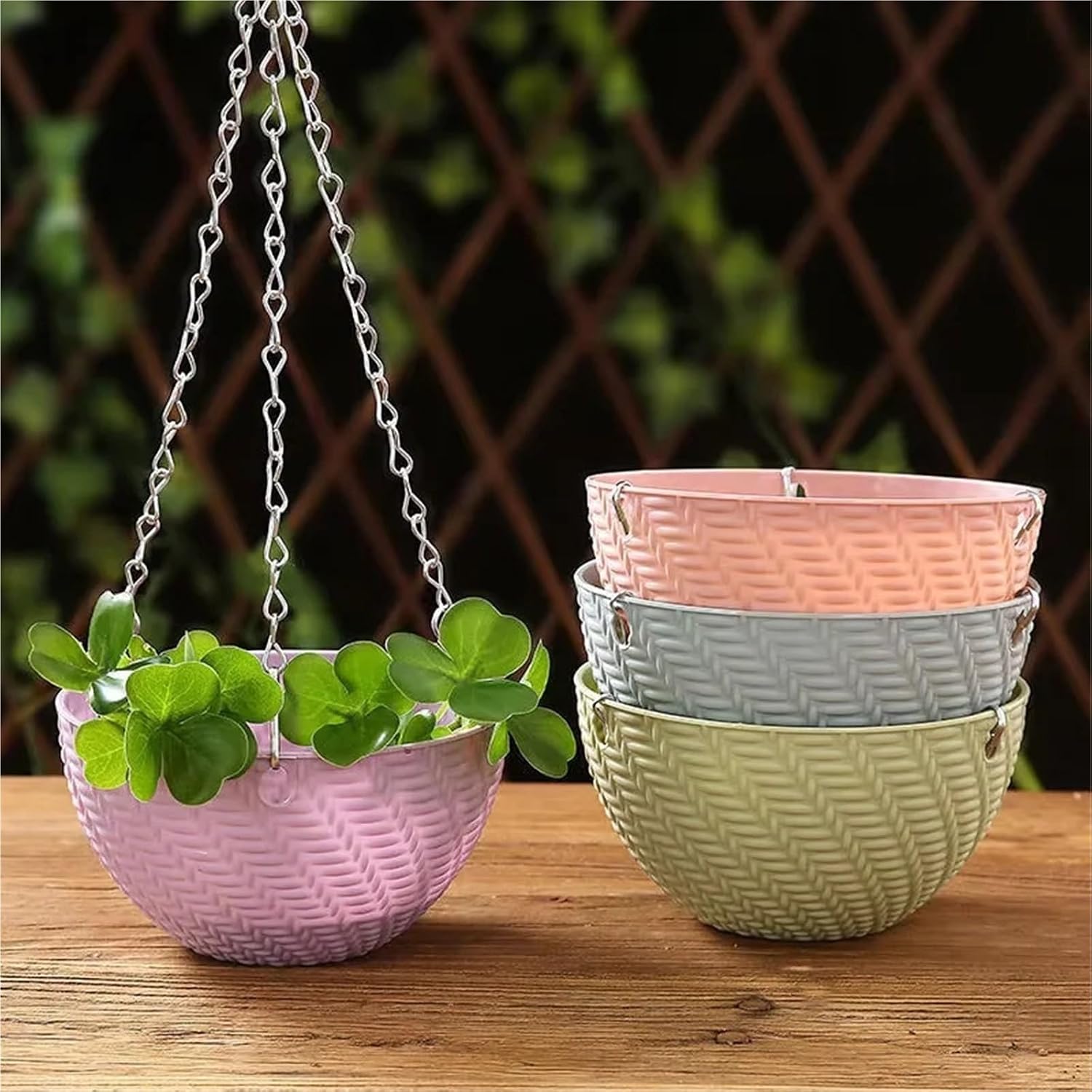 2 Pcs Decorative Woven Hanging Planter with Metal Hook and Drainage Tray Chain-Hung Indoor Plant Basket for Planters(Blue)