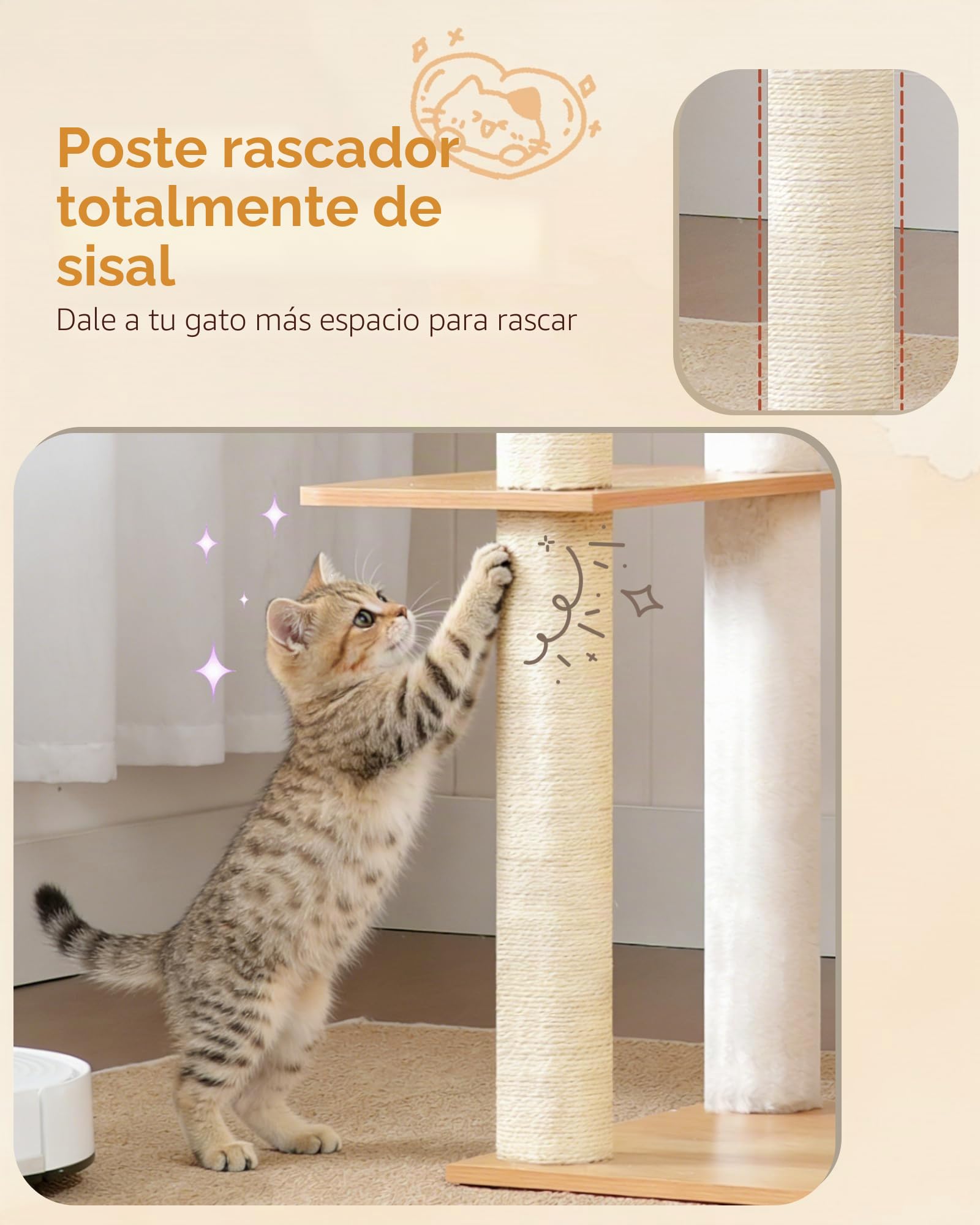 Heybly Árbol rascador para Gatos en Madera, 179 cm de Altura, con Plataforma Grande, Postes Rascadores de Sisal, Casita para Gatos y Hamaca, Construcción Robusta, Montaje Sencillo, Nogal HCT121WB