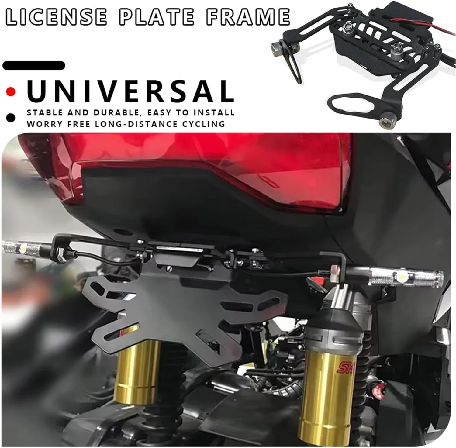 Universal for All Vehicle Types Motorcycle Foldable License Plate Frame Holder LED Light Bracket Tail