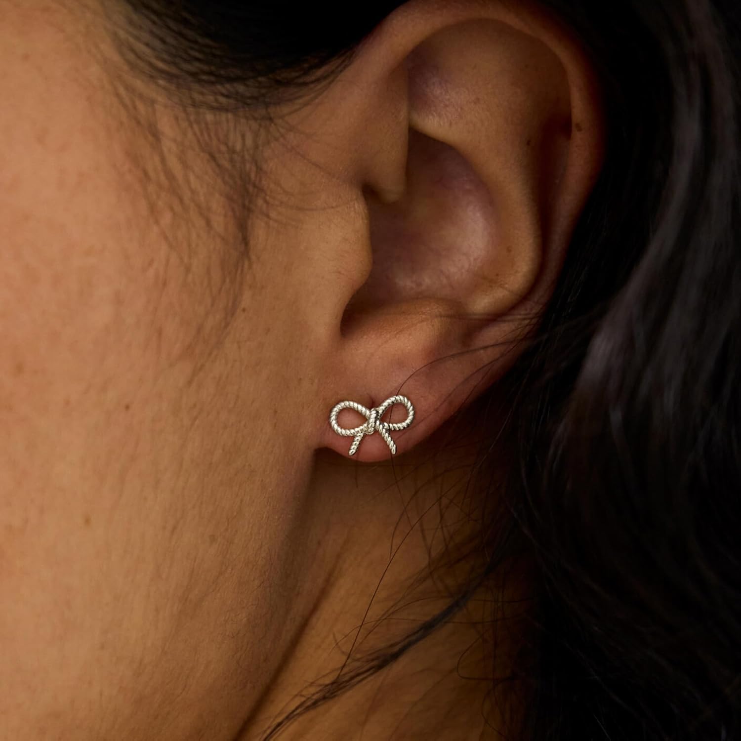 Gold Earrings for Women Trendy,14K Gold Plated Dainty Cute Bow Earrings, Tarnish Free Hypoallergenic Chunky Bow Stud, Cartilage Tragus Piercing Ribbon Stud Jewelry Birthday Christmas Gifts for Her - Image 3