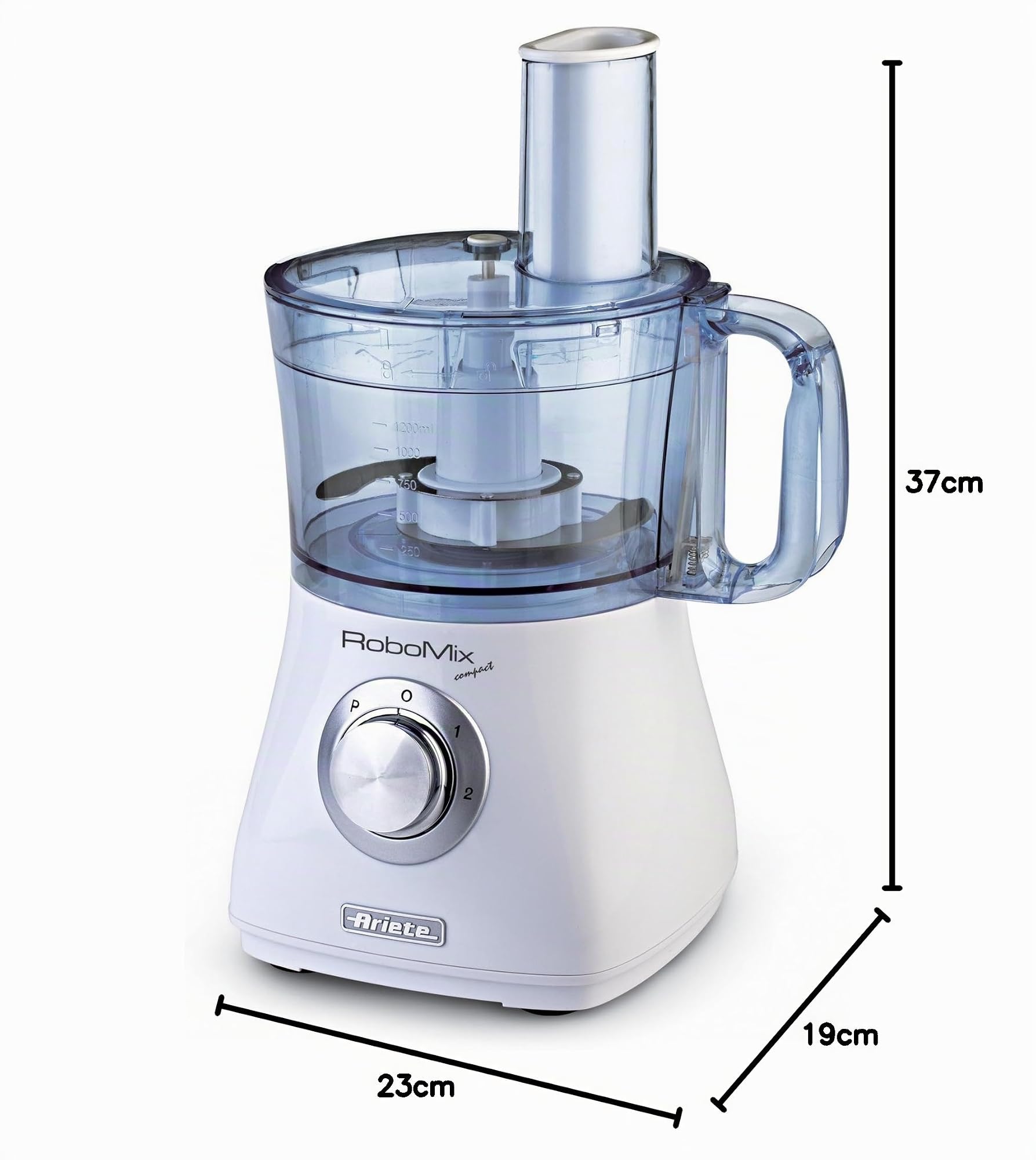 Ariete 1769 - Robomix Compact Procesador de alimentos, 500 W, 2 velocidades, función pulse, capacidad 2 litros, cuchilla acero inoxidable, color blanco
