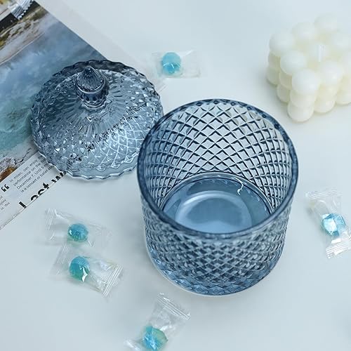 Miniatura 10 de Sizikato Tarro de cristal facetado de diamante con tapa, tarro decorativo gris de 10 onzas, tarro de nuez, frasco de almacenamiento de frutas secas.
