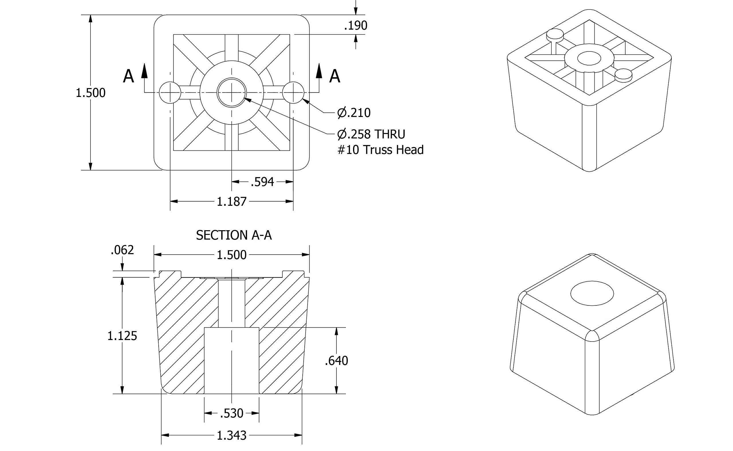 8 Large Cube Rubber Feet With Screws - 1.125x1.5 Inch Heavy Duty Non-Marking Furniture Pads