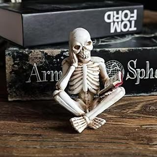 1 Piece Halloween Skeleton Decoration Gothic Cross-Legged and Reading Skull Figurine Exquisite Horror Sculpture for Desk Bookshelf Fireplace Party Living Room Office Decor