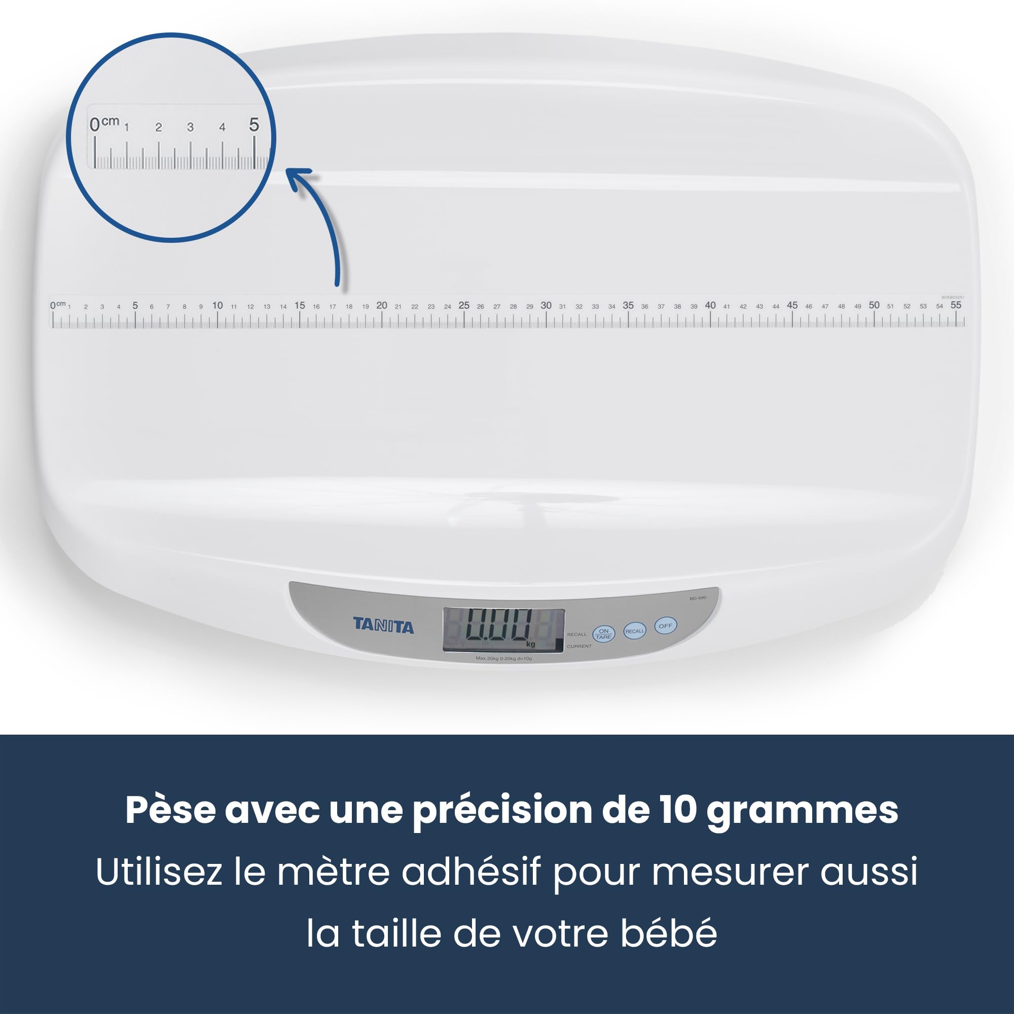 TANITA BD-590 Pèse-Bébé Numérique avec Longueur Mètre Blanc