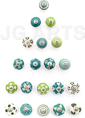 Miniatura 8 de 20 pomos de cerámica para puerta de cerámica, color azul aguamarina, turquesa, verde y blanco, crema, manijas de armario, tiradores de cajón