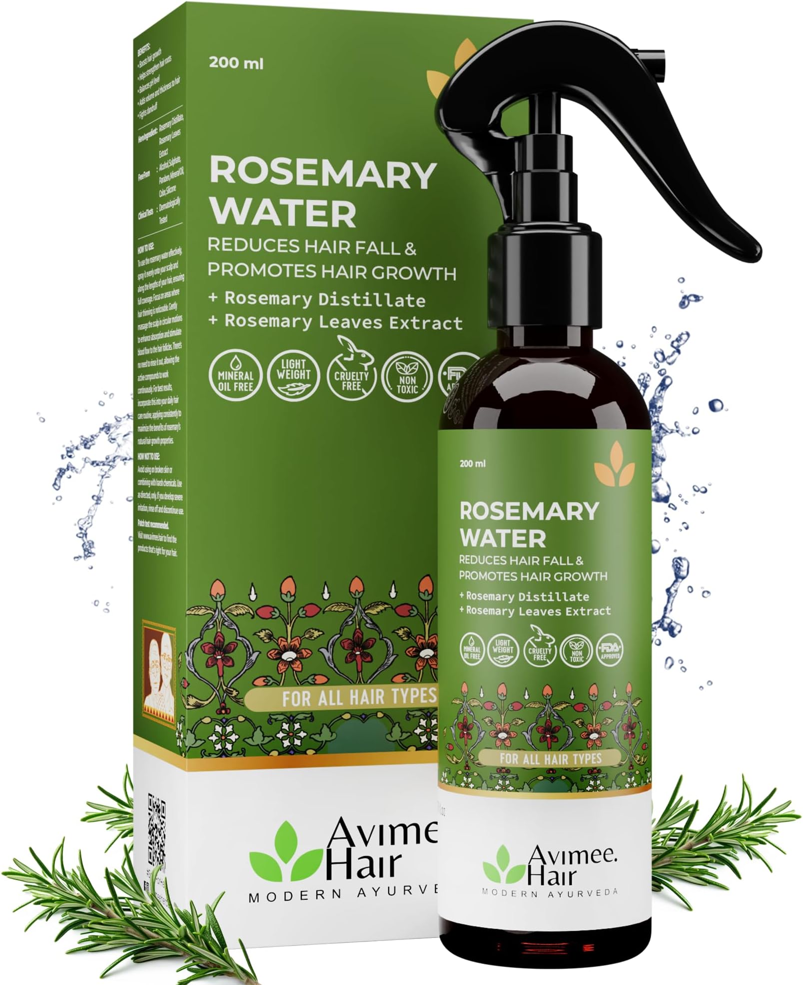 Rosemary Water For Hair Growth (200 ml) Mist Spray for Hairfall Rosemary Hair Mist Adds Shine & Helps Reduce Hairfall, Strengthens Hair For All Hair Types For Men & Women